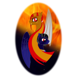 Size: 894x894 | Tagged: safe, artist:missitofu, oc, oc only, oc:fire blood, oc:sirius, hybrid, dragon wings, fangs, sirius