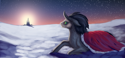 Size: 4765x2232 | Tagged: safe, artist:hoofboot, king sombra, g4, cape, clothes, crystal empire, male, snow, solo