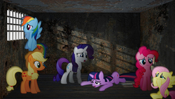 Size: 1920x1080 | Tagged: safe, artist:mr-kennedy92, applejack, fluttershy, pinkie pie, rainbow dash, rarity, twilight sparkle, g4, bars, cell, irl, jail, mane six, photo, ponies in real life, prison, prisoner ts, vector