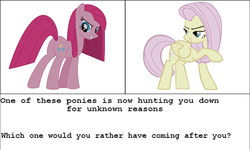 Size: 500x299 | Tagged: safe, artist:sephiroth1993, fluttershy, pinkie pie, g4, bronybait, discorded, flutterbitch, pinkamena diane pie, simple background, text, vector, white background