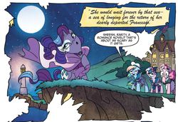 Size: 1023x701 | Tagged: safe, idw, official comic, pinkie pie, rainbow dash, rarity, twilight sparkle, alicorn, earth pony, pegasus, pony, unicorn, friendship is magic #15, g4, my little pony: friendship is magic (idw), spoiler:comic, clothes, crying, female, lighthouse, maid, mare, sailor, sailor uniform, speech bubble, twilight sparkle (alicorn), uniform