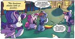 Size: 998x523 | Tagged: safe, idw, official comic, antonio, pinkie pie, rainbow dash, rarity, twilight sparkle, alicorn, earth pony, pegasus, pony, unicorn, friendship is magic #15, g4, my little pony: friendship is magic (idw), spoiler:comic, clothes, female, maid, maid headdress, mare, sailor, sailor uniform, speech bubble, twilight sparkle (alicorn), uniform