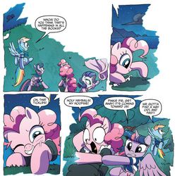 Size: 540x544 | Tagged: safe, artist:amy mebberson, idw, official comic, pinkie pie, rainbow dash, rarity, twilight sparkle, alicorn, earth pony, pegasus, pony, unicorn, friendship is magic #15, g4, spoiler:comic, clothes, comic, female, magical amputation, maid, mare, sailor, speech bubble, twilight sparkle (alicorn)