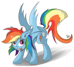 Size: 1552x1399 | Tagged: safe, artist:graphene, rainbow dash, bat pony, g4, bat ponified, female, race swap, rainbowbat, solo, tongue out