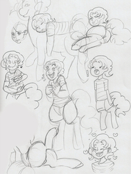 Size: 883x1170 | Tagged: safe, artist:/d/non, pinkie pie, oc, oc:pogo, satyr, g4, butt, offspring, parent:pinkie pie, plot, sketch