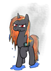 Size: 500x700 | Tagged: safe, artist:paper-pony, oc, oc only, oc:incendia, pony, fanfic:antipodes, angry, solo, wet