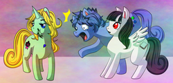 Size: 1024x491 | Tagged: safe, artist:xoamethyst-artistox, pony, eating, flower, garry, horses doing horse things, ib, ib (character), mary guertena, ponified