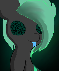 Size: 300x360 | Tagged: safe, artist:princessamity, oc, oc only, changeling, changeling oc, green changeling, portrait, simple background, smiling, solo, tongue out, wip