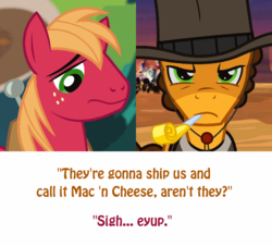 Size: 574x520 | Tagged: safe, big macintosh, cheese sandwich, earth pony, pony, g4, pinkie apple pie, pinkie pride, gay, joke shipping, mac n cheese, male, pun, shipping, stallion