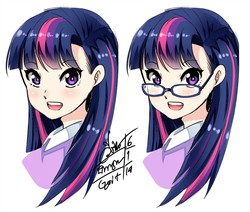Size: 822x697 | Tagged: safe, artist:go-it, twilight sparkle, human, g4, female, glasses, humanized, pixiv, signed, solo