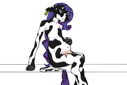 Size: 3000x2000 | Tagged: safe, rarity, cow, anthro, g4, drawfag, female, lactation, milk, piercing, pregnant, raricow, solo, species swap, udder