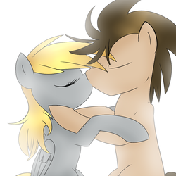 Size: 1000x1000 | Tagged: safe, artist:krissiekat, derpy hooves, doctor whooves, time turner, pegasus, pony, g4, female, kissing, male, mare, ship:doctorderpy, shipping, stallion, straight