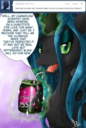 Size: 750x1115 | Tagged: safe, artist:chiibe, queen chrysalis, changeling, ask the changeling queen, g4, ask, soda, tumblr