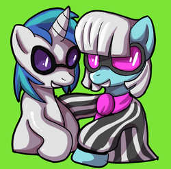 Size: 536x528 | Tagged: safe, artist:first-blush, dj pon-3, photo finish, vinyl scratch, g4