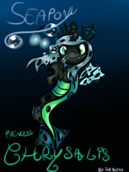 Size: 480x640 | Tagged: safe, artist:syggie, queen chrysalis, merpony, nymph, ask the changeling princess, g4, bubble, cute, cutealis, fangs, female, filly, filly queen chrysalis, foal, freckles, gradient background, looking at you, princess chrysalis, seaponified, seapony chrysalis, signature, small wings, smiling, solo, species swap, swimming, text, underwater, wings, younger