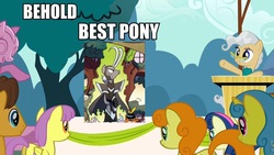 Size: 960x540 | Tagged: safe, edit, edited screencap, idw, screencap, mayor mare, g4, the last roundup, spoiler:comic, background pony, behold, best pony, loki, meme, ponified, the avengers, thor