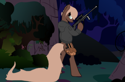 Size: 1024x674 | Tagged: safe, artist:sosaidatruthandblood, oc, oc only, pony, bipedal, gun, solo