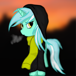 Size: 1024x1024 | Tagged: safe, artist:jabbie64, lyra heartstrings, fanfic:background pony, g4, clothes, cold, female, hoodie, scarf, solo