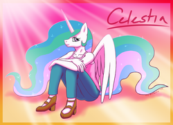 Size: 1100x800 | Tagged: safe, artist:burning-wolf-promise, princess celestia, anthro, g4, casual, female, solo