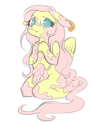 Size: 900x1200 | Tagged: safe, artist:moo, fluttershy, cow, anthro, g4, cowified, female, fluttercow, piercing, solo, species swap, udder, uddershy