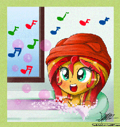 Size: 363x385 | Tagged: safe, artist:the-butch-x, sunset shimmer, equestria girls, g4, animated, bath, bubble, cute, female, shimmerbetes, singing, solo, towel