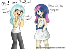 Size: 800x600 | Tagged: safe, artist:drawinggirl1546, bon bon, lyra heartstrings, sweetie drops, human, g4, adventure time, duo, humanized, light skin, male, simple background, style emulation, that pony sure does love humans, transparent background