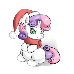 Size: 1000x1000 | Tagged: safe, artist:nepkari, sweetie belle, g4, clothes, colored pupils, cute, female, hat, santa hat, scarf, simple background, solo, white background