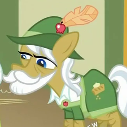 Size: 325x325 | Tagged: safe, screencap, apple strudel, earth pony, pony, family appreciation day, g4, apple family member, beard, clothes, cropped, facial hair, hat, moustache, solo