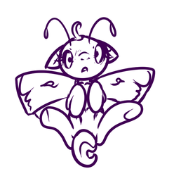 Size: 600x606 | Tagged: safe, artist:inlucidreverie, oc, oc only, mothpony, original species, antennae, foal, monochrome, moth pony general, on back, solo, wings