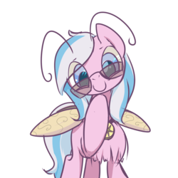 Size: 1200x1200 | Tagged: safe, artist:inlucidreverie, oc, oc only, oc:noble blue, mothpony, original species, pony, antennae, female, glasses, long tail, mare, necklace, pendant, race swap, simple background, solo, species swap, transparent background