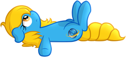 Size: 1280x577 | Tagged: safe, artist:furrgroup, oc, oc only, oc:internet explorer, earth pony, pony, ask internet explorer, browser ponies, internet explorer, lidded eyes, on back, simple background, solo