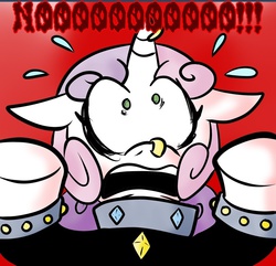 Size: 910x879 | Tagged: safe, edit, sweetie belle, g4, big no, female, meanie belle, reaction image, solo, the horror, why