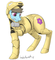 Size: 1280x1383 | Tagged: safe, artist:hobbsmeerkat, beauty brass, g4, armor, brassmare, female, iron man, iron mare, parody, powered exoskeleton, solo