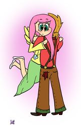 Size: 1582x2458 | Tagged: safe, artist:varietychick, big macintosh, fluttershy, human, g4, blushing, clothes, female, hug, humanized, light skin, long skirt, male, ship:fluttermac, shipping, skirt, straight, winged humanization