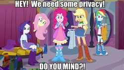 Size: 960x540 | Tagged: safe, edit, edited screencap, screencap, applejack, fluttershy, pinkie pie, rainbow dash, rarity, equestria girls, g4, bronybait, image macro