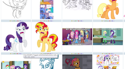 Size: 1045x578 | Tagged: safe, rarity, sunset shimmer, pony, derpibooru, g4, exploitable meme, juxtaposition, juxtaposition win, meme, meta