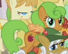 Size: 137x110 | Tagged: safe, screencap, apple strudel, apple top, aunt orange, candy apples, uncle orange, earth pony, pony, apple family reunion, g4, apple family member, background pony, cropped, female, mare, solo focus