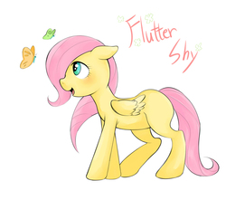Size: 800x708 | Tagged: safe, artist:mmknrnr, fluttershy, butterfly, g4, female, filly, solo, younger