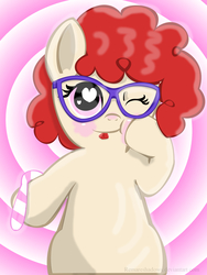 Size: 1920x2560 | Tagged: safe, artist:remareshadows, twist, g4, blushing, candy cane, cute, female, glasses, heart, heart eyes, solo, tongue out, wingding eyes, wink