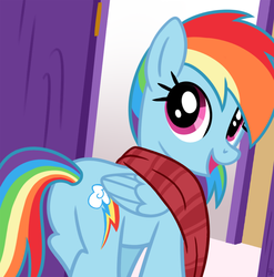 Size: 645x654 | Tagged: safe, artist:sorcerushorserus, rainbow dash, pegasus, pony, g4, butt, clothes, cute, dashabetes, female, looking back, mare, open mouth, plot, rainbow dash always dresses in style, scarf, solo