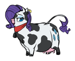 Size: 708x573 | Tagged: safe, artist:calorie, rarity, cow, g4, bell, bell collar, chubby, collar, cowbell, cowified, ear tag, fat, female, raricow, raritubby, solo, species swap, udder