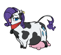 Size: 723x645 | Tagged: safe, alternate version, artist:calorie, rarity, cow, g4, bell, bell collar, big udder, collar, cowbell, cowified, ear tag, fat, female, raricow, raritubby, solo, species swap, udder