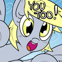 Size: 500x500 | Tagged: safe, artist:badumsquish, artist:reiduran, part of a set, derpy hooves, pegasus, pony, g4, badumsquish's kitties, female, happy, looking at you, mare, mummy red girl is red, mummy she pushed red, new rush, rugrats, solo