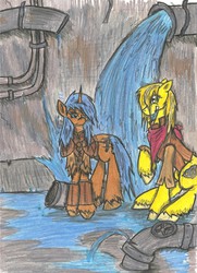 Size: 1573x2172 | Tagged: safe, artist:zubias, oc, oc only, fallout equestria, traditional art, wet