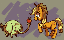 Size: 800x500 | Tagged: safe, artist:lemonteaflower, applejack, g4, adventure time, apple, crossover, male, tree trunks