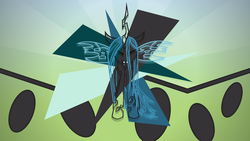 Size: 2560x1440 | Tagged: safe, artist:mateo-thefox, artist:yenshin, queen chrysalis, changeling, changeling queen, g4, eyes closed, fangs, female, solo, vector, wallpaper
