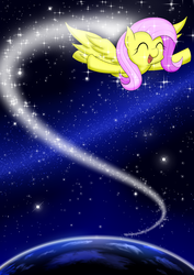 Size: 842x1191 | Tagged: safe, artist:jicho, fluttershy, g4, female, flying, pixiv, solo, space