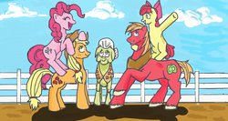 Size: 1024x546 | Tagged: safe, artist:proudlyawesome, apple bloom, applejack, big macintosh, granny smith, pinkie pie, earth pony, pony, g4, male, stallion