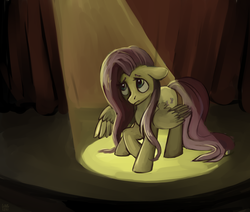 Size: 1300x1100 | Tagged: safe, artist:stockingstealer, fluttershy, g4, dark, female, shy, solo, spotlight, stage