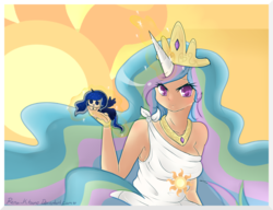 Size: 3995x3061 | Tagged: safe, artist:missrenakitsune, princess celestia, princess luna, human, g4, doll, horn, horned humanization, humanized, light skin, moon